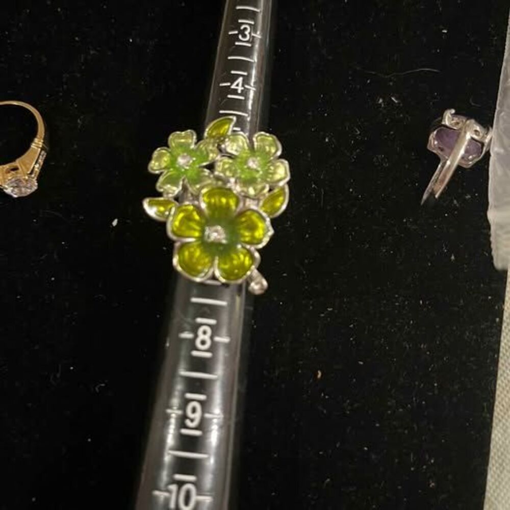 Green Enamel Flower Ring